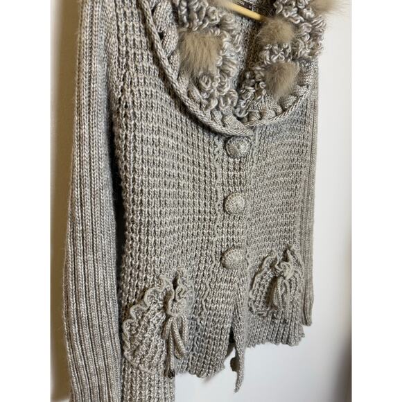 Fur Accented Wool Blend Sweater Blazer - Picture 2 of 8